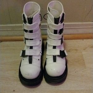 Demonia renegade white buckle combat boots